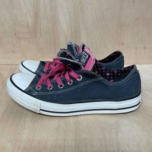 Converse Double Tongue Sneakers Blue Pink Hearts Womens Size 6